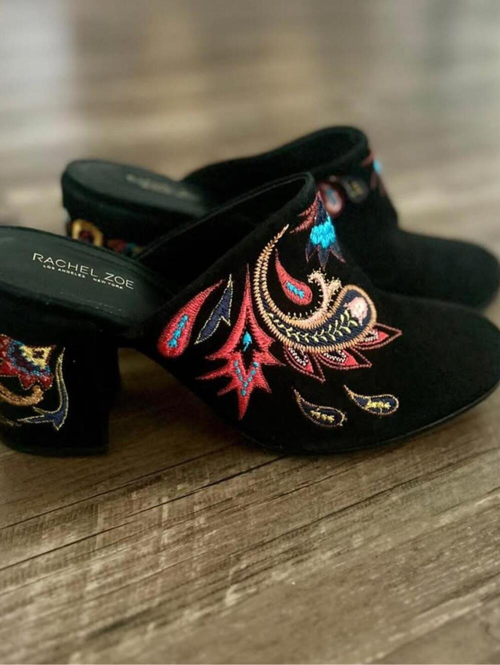 Rachel Zoe Embroidered Block Heel Mules Size 9.5
